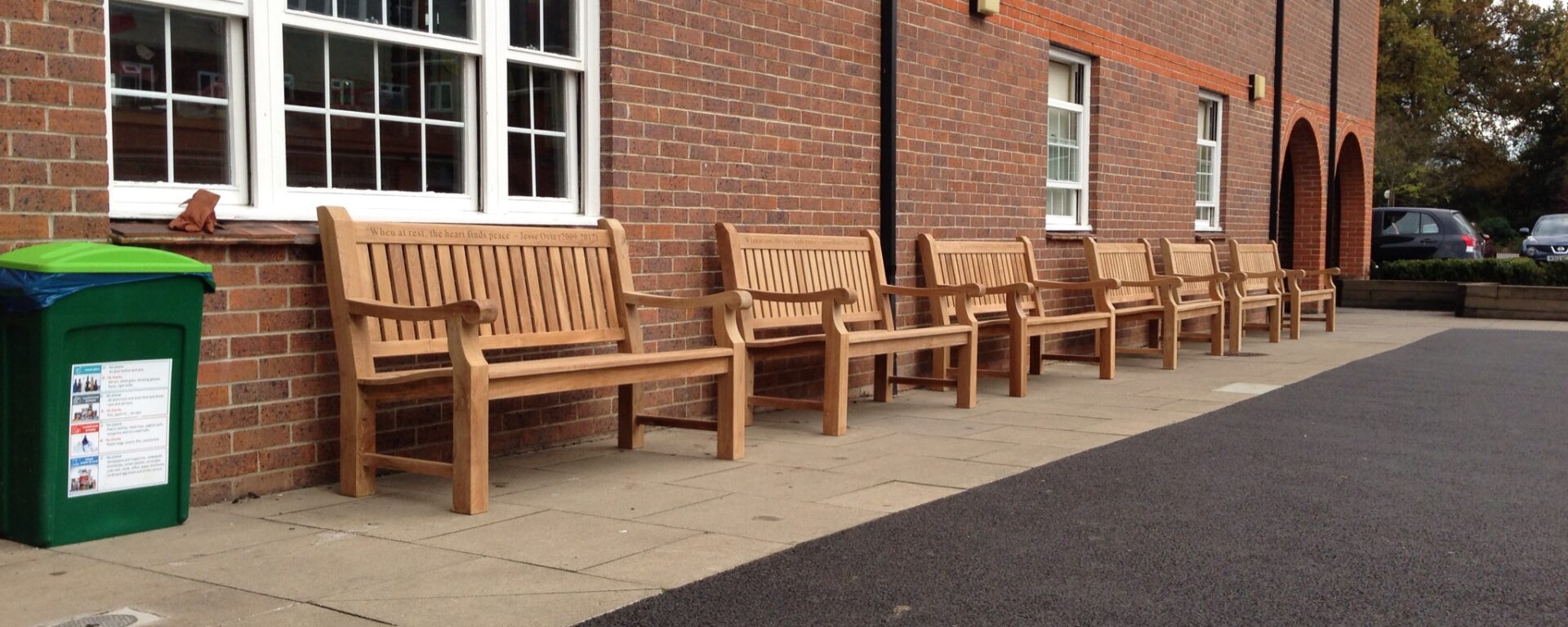 commercial benches in a university setting outside