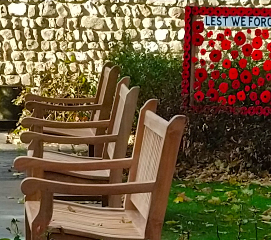 a row of remembrance day benches